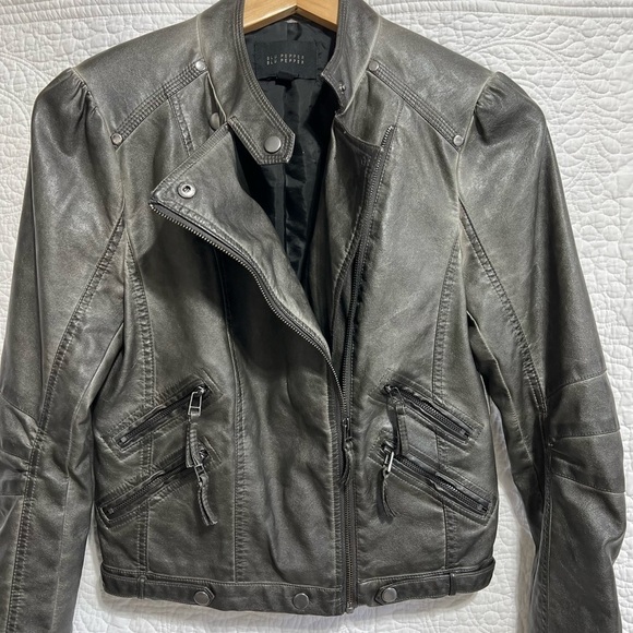 BLU PEPPER Moto Faux Leather Jacket Grey, Size Small - Picture 7 of 16